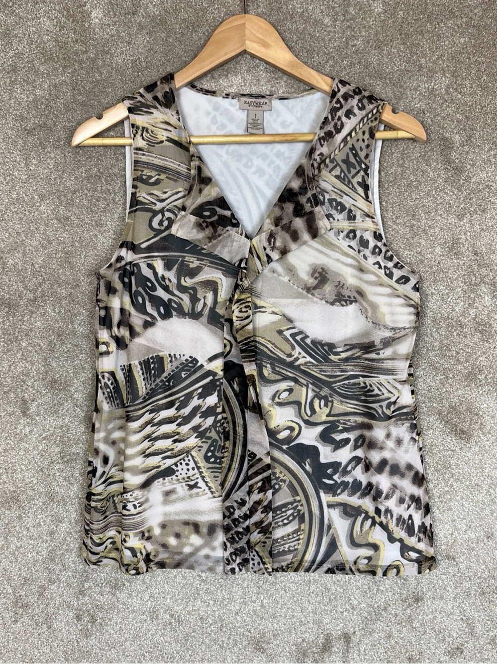 Easywear by Chico's Tank Top Womens 1 Brown White Pullover Stretch Lined- 5349